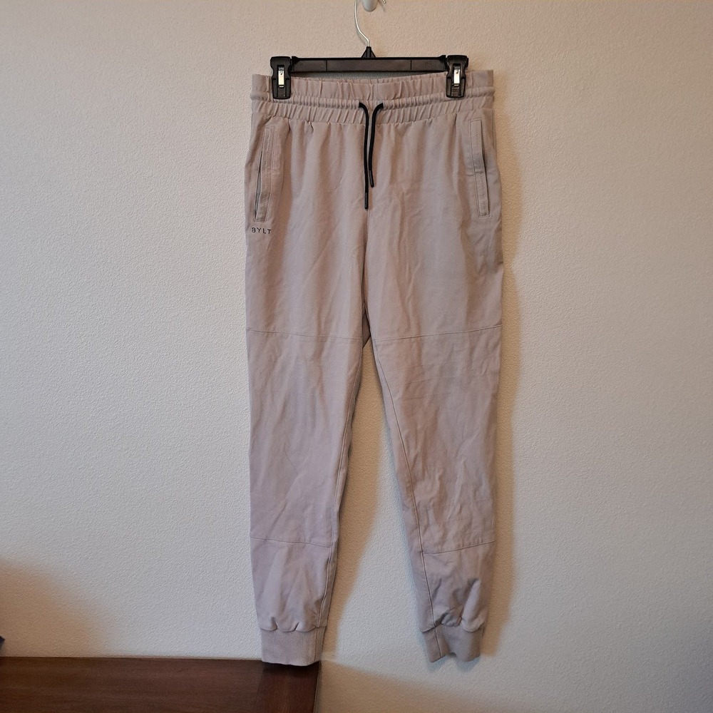 BYLT Premium Joggers Tan Khaki Athletic Pants Women Medium Drawstring Pockets